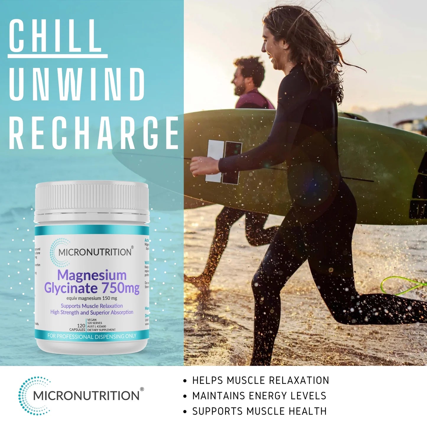 Micronutrition Magnesium Glycinate 750mg - 120 Capsules